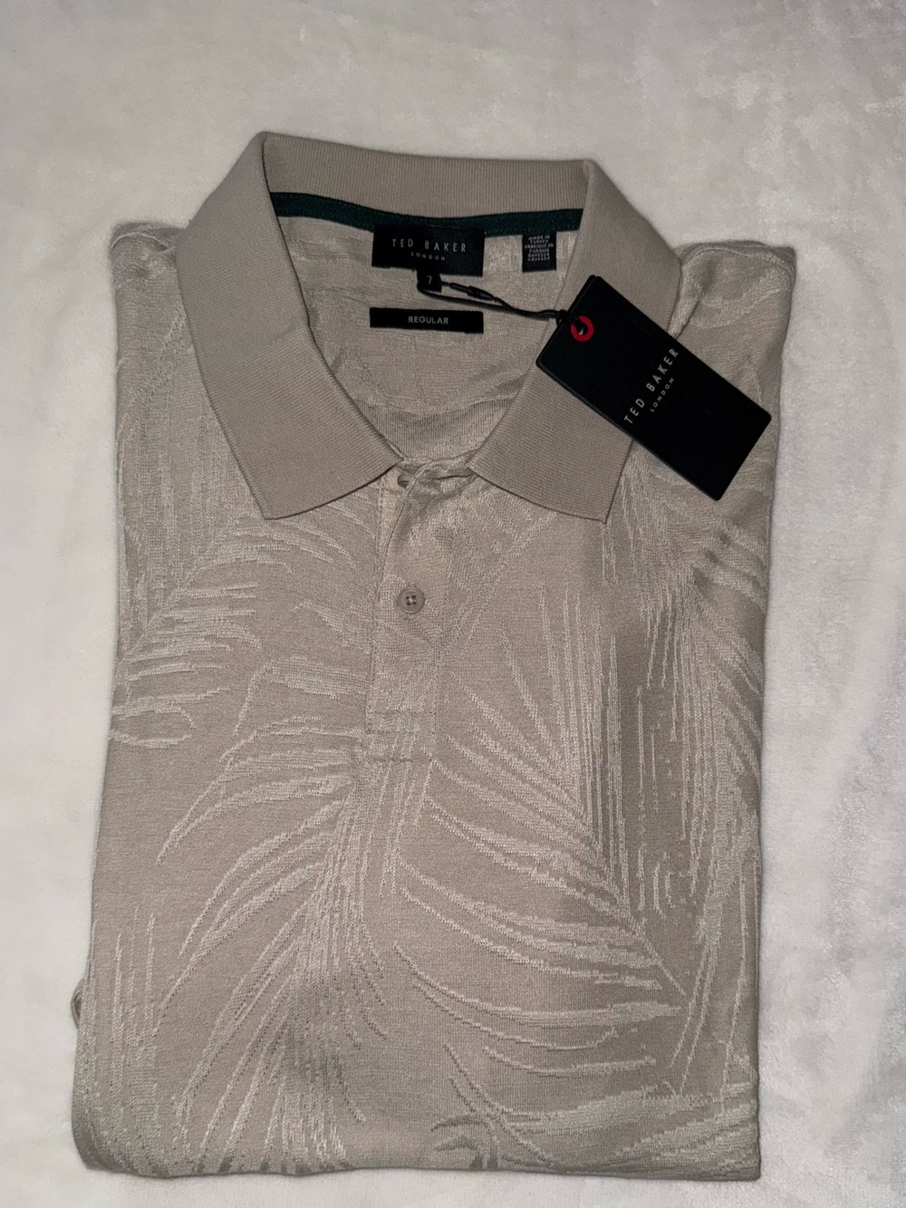 Ted Baker Leaf Print Polo - Beige. Size 7